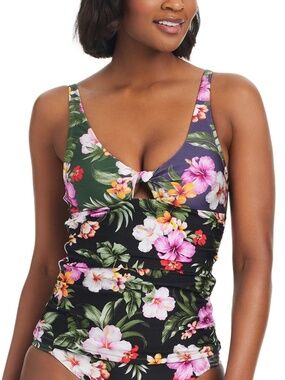Bar Iii Women's Printed Twist-Front Shirred Tankini Top, Multi